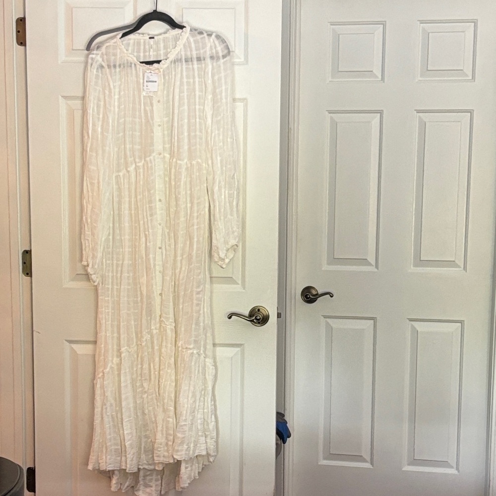 Free People Soft Cream Tiered Button-Front Maxi Dress